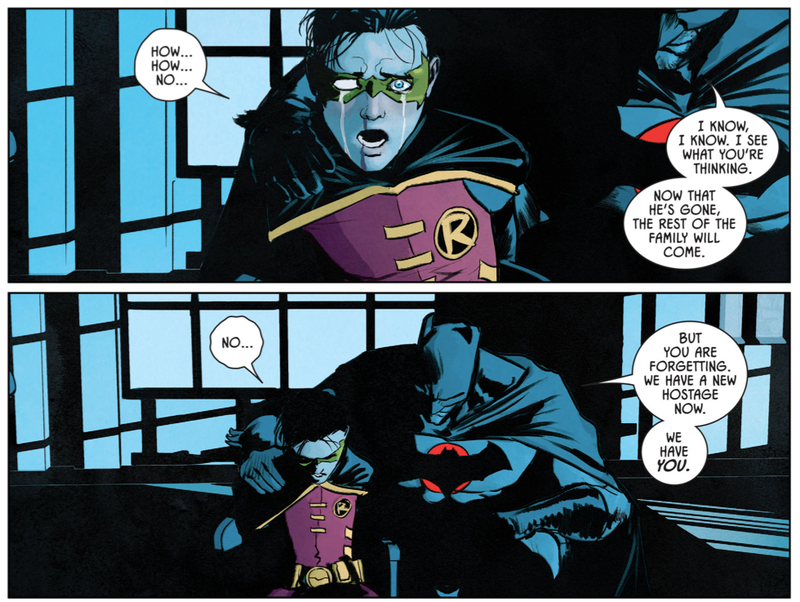 Damian realizing what Bane and Thomas have done.